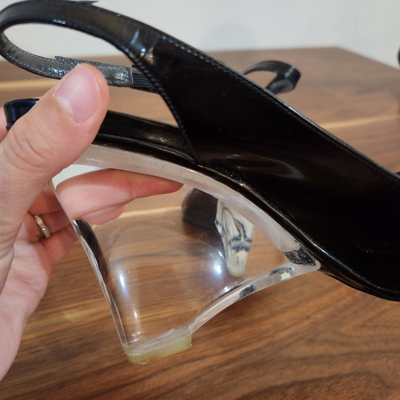 Stuart Weitzman Slingback Patent Leather Lucite Wedge Shoes Size 9 - Picture 11 of 12